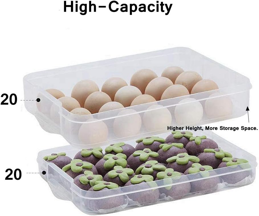 Deviled Egg Tray with Lid, 2-Layer, Stackable Egg Carrier Holder for Refrigerator, Camping Food Storage Container with Handle, Large, 40 eggs(transparent)