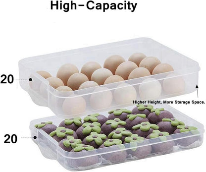 Deviled Egg Tray with Lid, 2-Layer, Stackable Egg Carrier Holder for Refrigerator, Camping Food Storage Container with Handle, Large, 40 eggs(transparent)