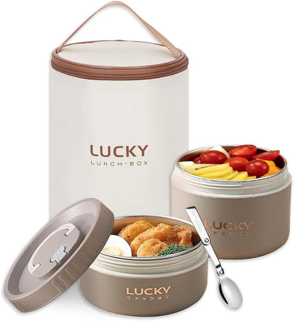 3 Compartments Bento Lunch box with Soup Bowl, Insulated Lunch Bag and Portable Utensils, Stainless Steel Camera Lunch Containers，Leak Proof Bento Box for Kids Adults Men Women…
