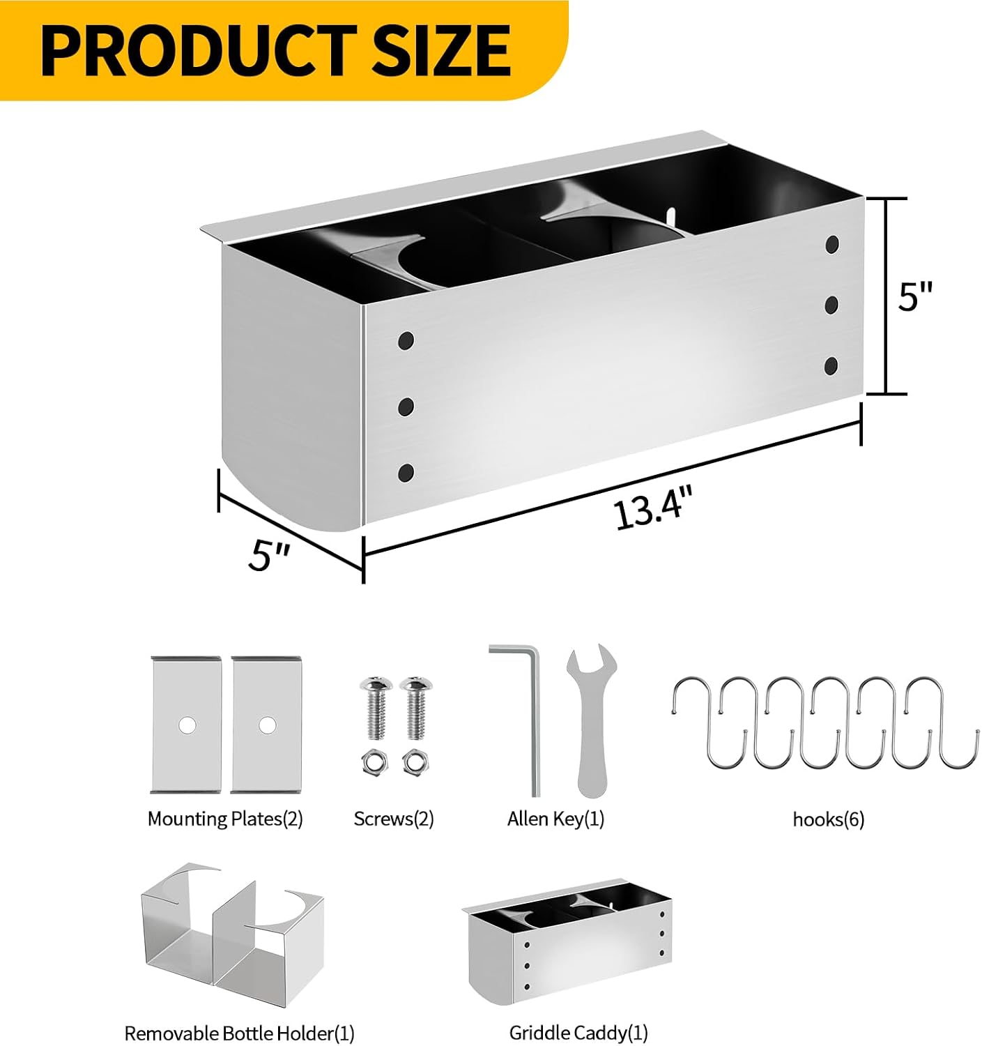 Stainless Steel Griddle Caddy for 28"/36" Blackstone Griddles, BBQ Grill Tool Holder with Removable Storage Organizer, Outdoor Grill Accessory No-Drill Installation
