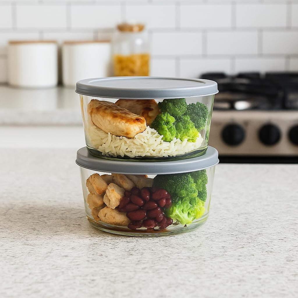6-Piece Glass Food Storage Containers Set (3 Containers + 3 BPA-Free Lids) | 2-Cup, Leakproof | Microwave, Freezer, Oven & Dishwasher Safe | Ideal for Meal Prep & Pantry Organization, Pistachio