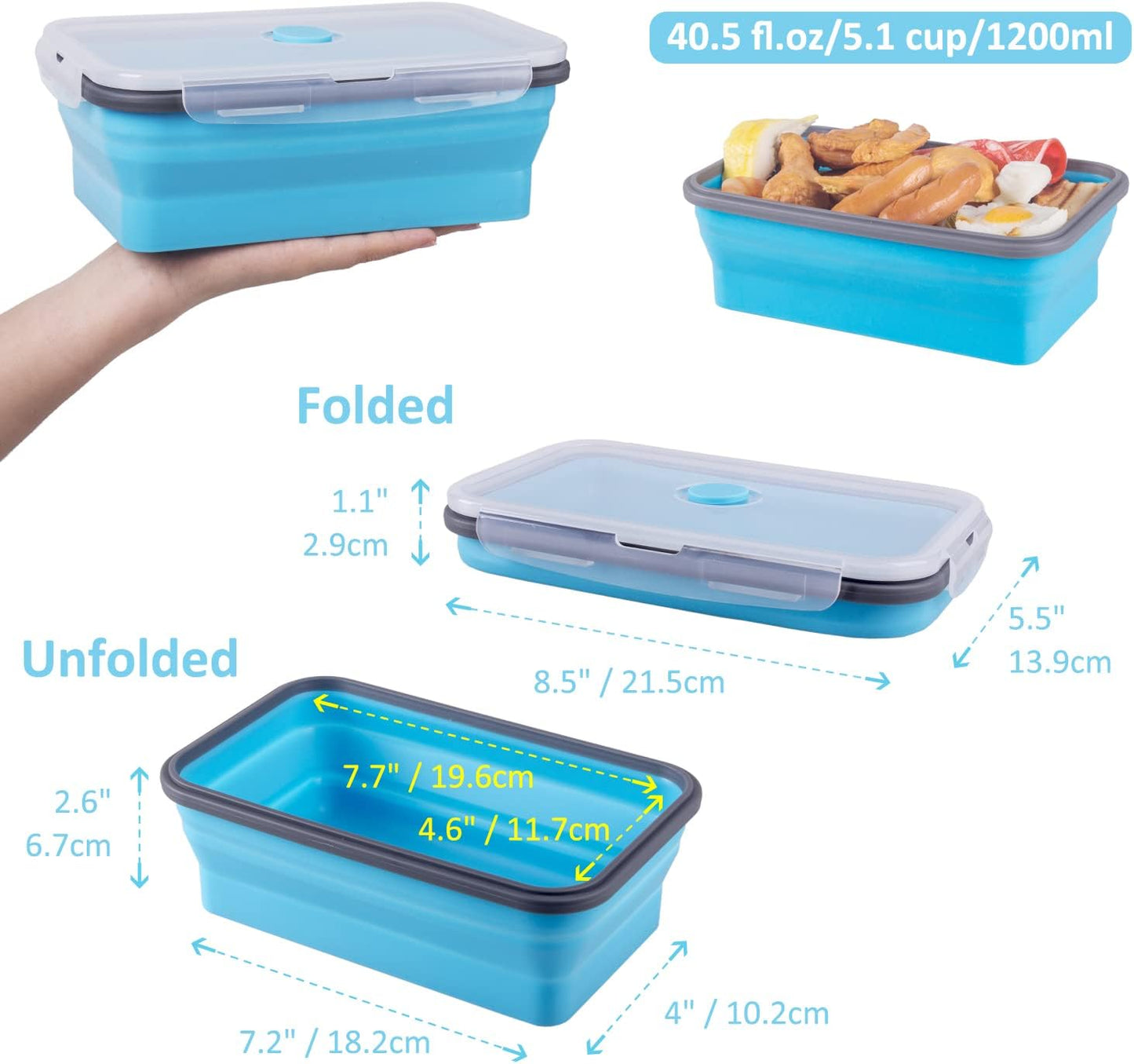 Collapsible Food Storage Containers with Lids, 4 Pack, 40 oz Silicone 1-Compartment Meal Prep Containers Reusable, Lunch Bento Boxes for Adults, Microwave Freezer Dishwasher Safe, BPA-Free, Black