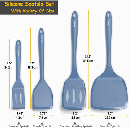 Silicone Spatula Set, 600°F Heat Resistant Silicone Spatula Turner Flipper for Cooking, Non Stick and Non Scratch Kitchen Utensils for Eggs & Pancakes, 4 Pack, Black