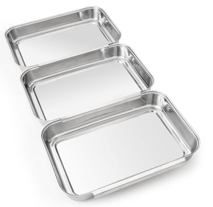 HULISEN Set of 3 Breading Pans, Stainless Steel Breading Set for Marinating Meat, Chicken, Fish, Food Prep Trays, Coating Trays Can Be Used to Baking Cake, Oven Safe