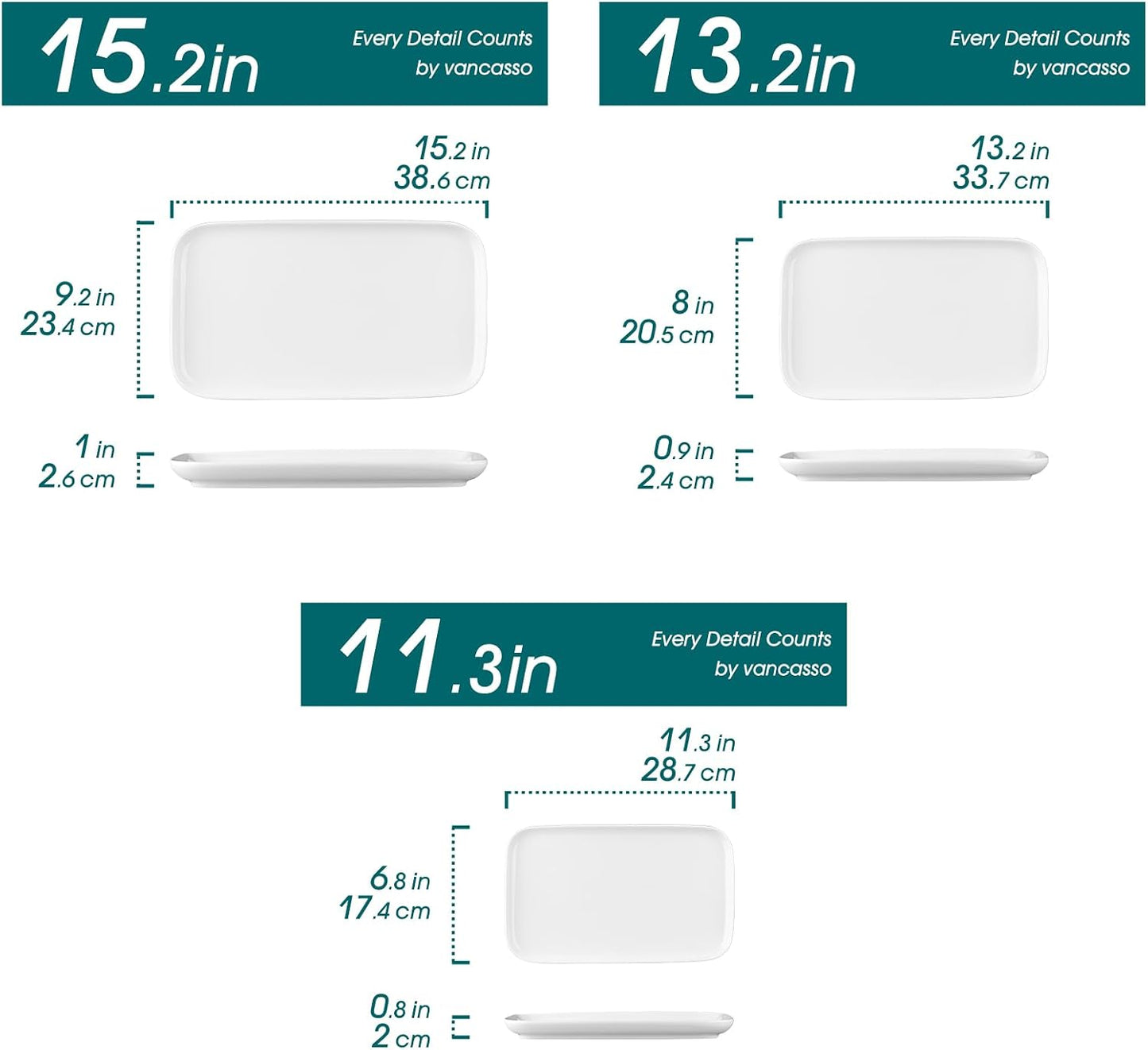 vancasso Stern Serving Platters Set of 3, 15/13/ 11 Inches Rectangular Serving Plates, Blue Serving Trays for Entertaining, Party