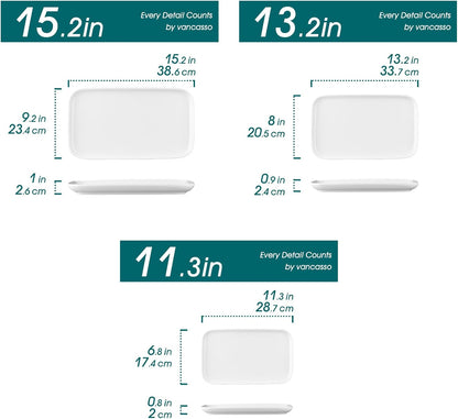 vancasso Stern Serving Platters Set of 3, 15/13/ 11 Inches Rectangular Serving Plates, Blue Serving Trays for Entertaining, Party