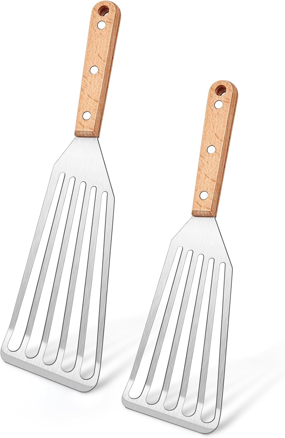 Joyfair Metal Fish Spatulas, 2 Pcs Stainless Steel Turner (ABS Handle) | Flexible Blade, Dishwasher Safe, Slotted Turner Utensil for Kitchen Cooking & Outdoor Griddle Grilling Flipping, Large&Small