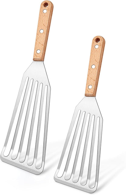 Joyfair Metal Fish Spatulas, 2 Pcs Stainless Steel Turner (ABS Handle) | Flexible Blade, Dishwasher Safe, Slotted Turner Utensil for Kitchen Cooking & Outdoor Griddle Grilling Flipping, Large&Small