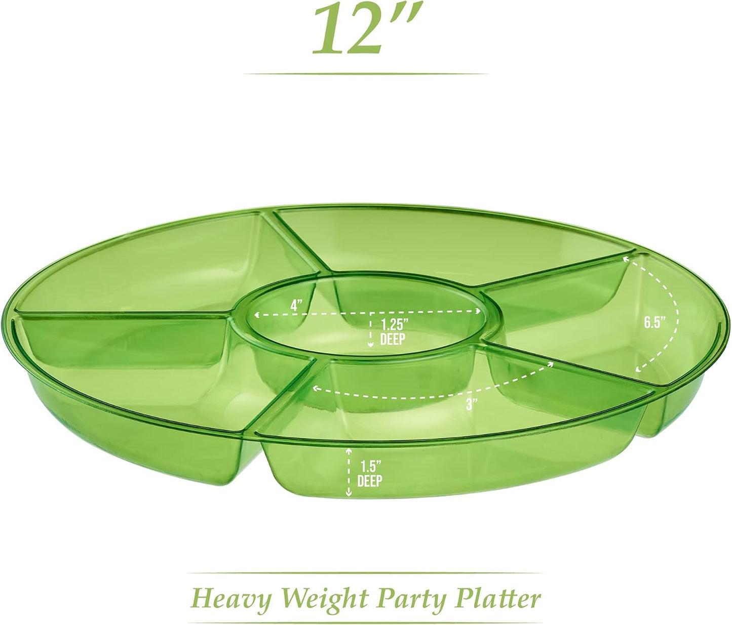 Plasticpro 6 Sectional Round Plastic Serving Tray/Platter (4, Clear)