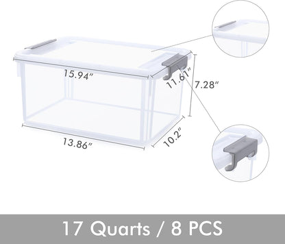 Citylife 32 QT Plastic Storage Bins with Latching Lids Stackable Storage Containers for Organizing Large Clear Storage Box for Garage, Closet, Kitchen, 4 Packs