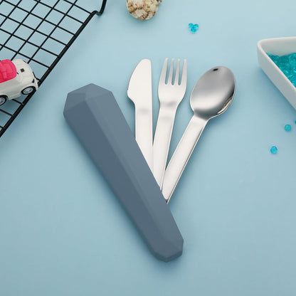 Utensils for Lunch Box Accessories, DEVICO Travel Silverware Set with Case, Camping Flatware Include 18/8 Stainless Steel Knife Fork and Spoon Set, Reusable Portable Cutlery Set for School (Teal)