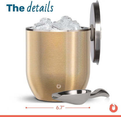 SNOWFOX Plus, Premium Vacuum Insulated Stainless Steel Ice Bucket with Lid/Scoop,Home Bar Accessories,Elegant Bartending Ice Bucket for Parties,Beautiful Outdoor Entertaining Supplies,3L,Natural Teak