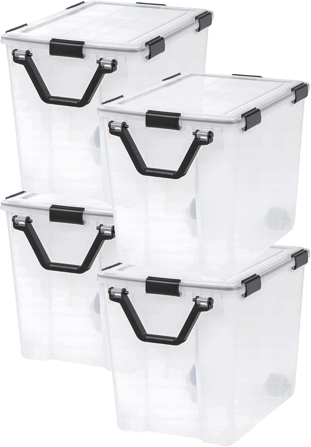 IRIS USA Storage Bins with Lids, WeatherPro Wheeled 106 Qt, Plastic, 3 Pack | Weather-tight gasket, wheels, and secure latches protect camping gear, tools, holiday décor, clothing, and documents.
