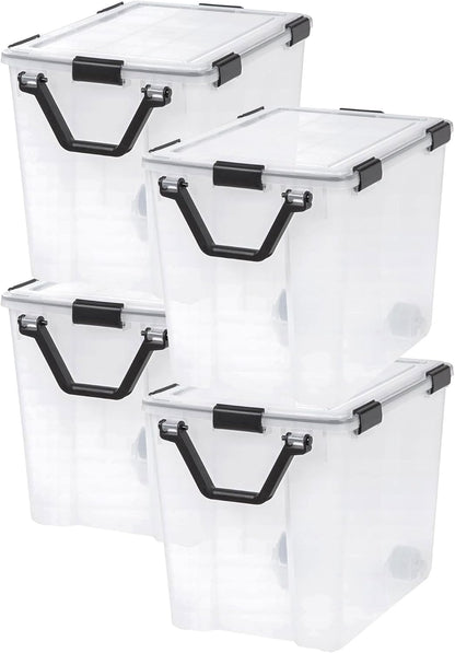 IRIS USA Storage Bins with Lids, WeatherPro Wheeled 106 Qt, Plastic, 3 Pack | Weather-tight gasket, wheels, and secure latches protect camping gear, tools, holiday décor, clothing, and documents.