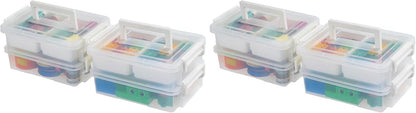 IRIS USA 5 Qt. Plastic Craft Storage Container Bins with Lids, 6 Pack, Small Art & Office Supply Organizer Tote, Sensory Bins & Boxes for Home & University, Stackable, Carry Handle, Clear