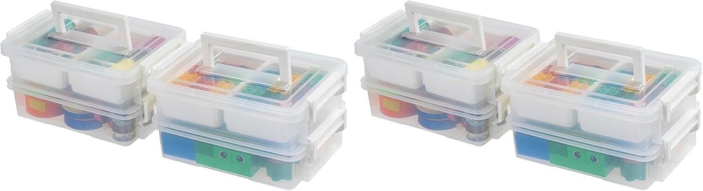 IRIS USA 5 Qt. Plastic Craft Storage Container Bins with Lids, 6 Pack, Small Art & Office Supply Organizer Tote, Sensory Bins & Boxes for Home & University, Stackable, Carry Handle, Clear