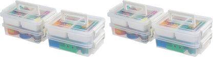 IRIS USA 5 Qt. Plastic Craft Storage Container Bins with Lids, 6 Pack, Small Art & Office Supply Organizer Tote, Sensory Bins & Boxes for Home & University, Stackable, Carry Handle, Clear