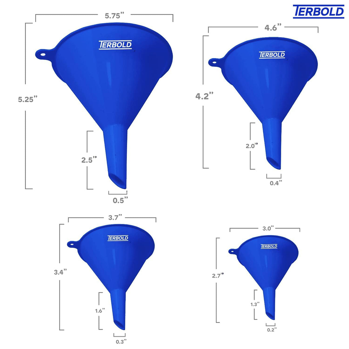 4pc Funnel Nesting Set in BPA Free Plastic for Kitchen Cooking, Car Oil, Home, or Lab Use (White)