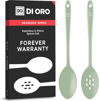 DI ORO Silicone Spoons for Cooking - Large Kitchen Spoons for Mixing, Serving, & Stirring - 600°F Heat-Resistant Non Stick Utensils – Big Solid & Slotted - Dishwasher Safe (2pc, Black)
