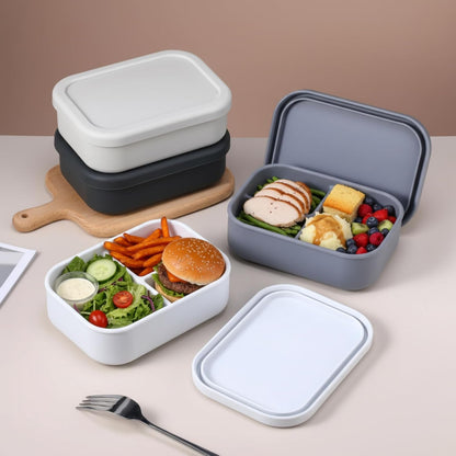 Honeydak 6 Pcs Silicone Bento Box Reusable Silicone Bento Lunch Container for Adults Microwave Dishwasher Freezer Safe 3 Compartment (Light Colors)