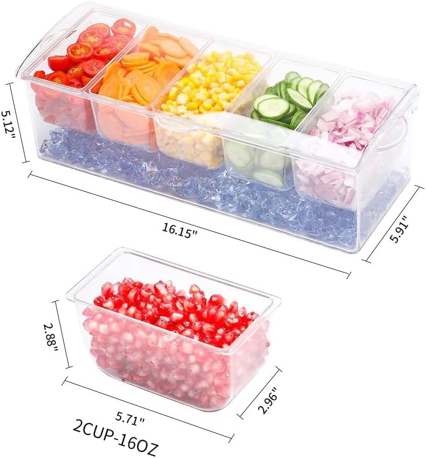 VWMYQ 5-Grid Removable Condiment Tray with Ice Cooler, Salad Platter for Home Bar