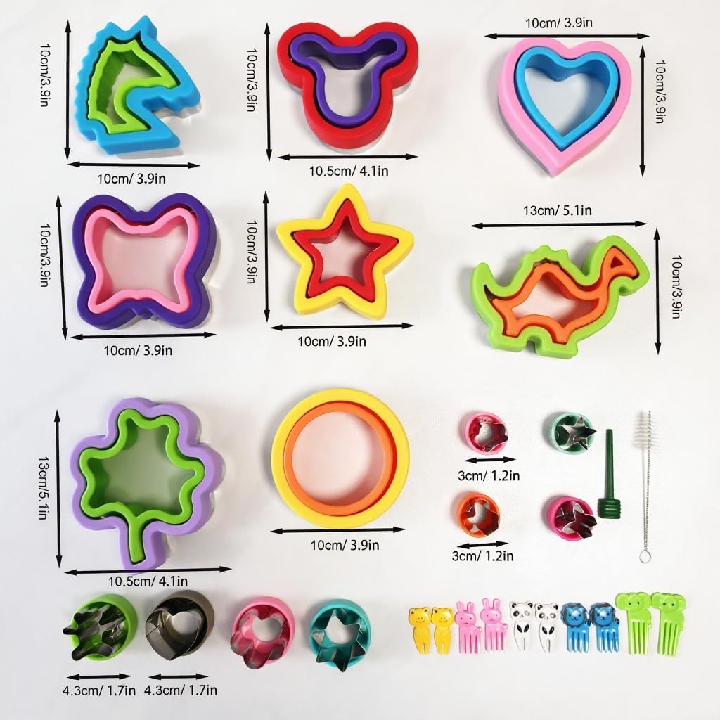 Uncrustable Sandwich Cutter and Sealer Set for Kids – 4 Pack Sandwich Bread Maker with Fun Shapes (Unicorn, Dinosaur, Heart etc) and 4 Fruit Cookie Cutters, Perfect for Lunch & Bento Box (8)