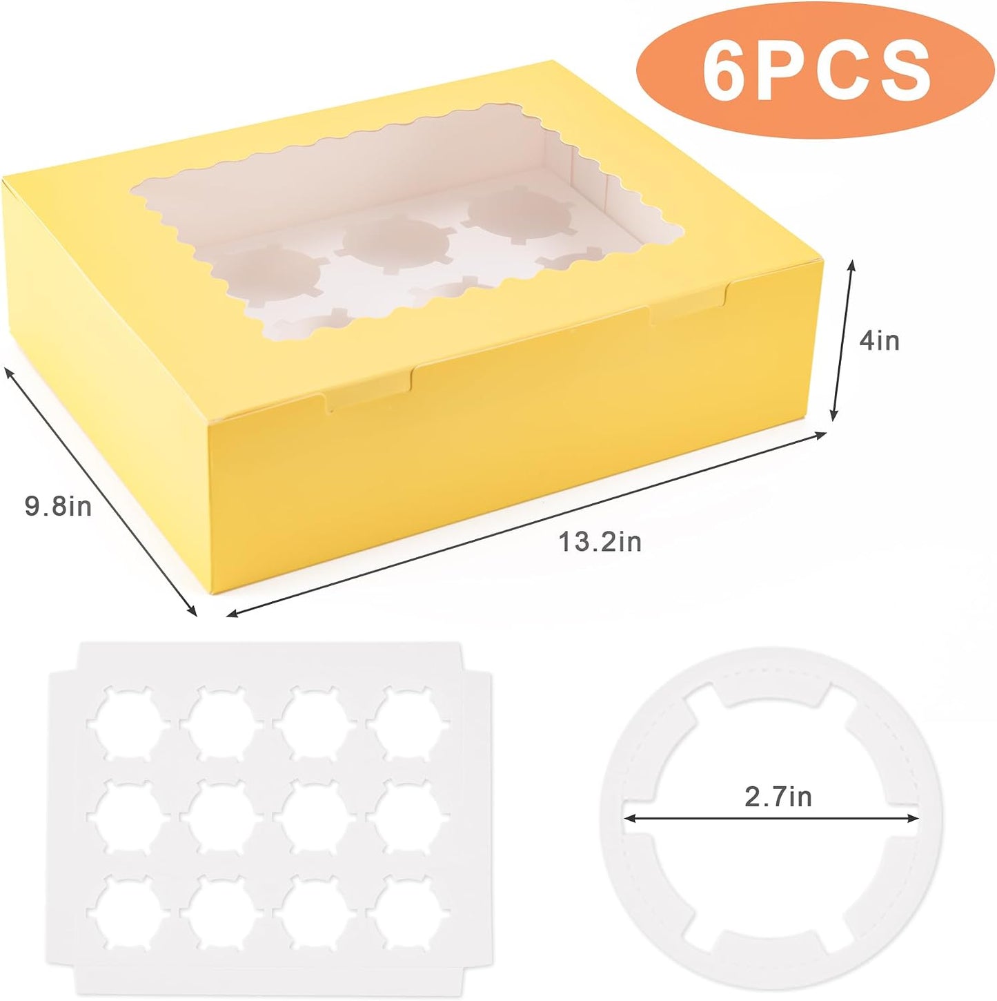 Hoewina 6PCS Cupcake Boxes - Hold 12 Count Cupcake Containers with Window, Food Grade Cupcake Holder Easy Transport and Presentation - Ideal for Cupcakes, Desserts, and More