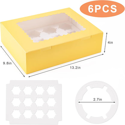 Hoewina 6PCS Cupcake Boxes - Hold 12 Count Cupcake Containers with Window, Food Grade Cupcake Holder Easy Transport and Presentation - Ideal for Cupcakes, Desserts, and More