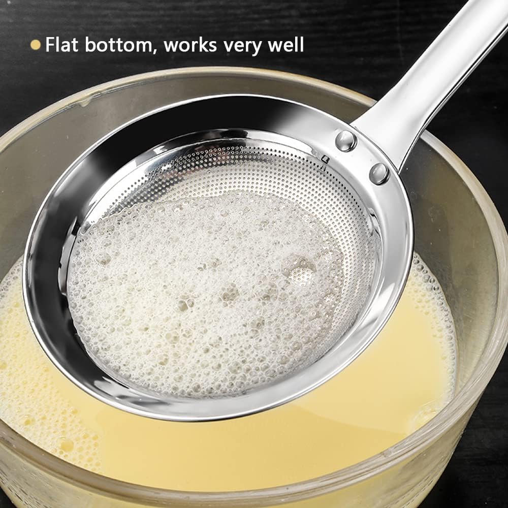 3Pack Sieve Fine Mesh Strainer Set Stainless Steel Metal Flat Cooking Skimmer Ladle Colander With Handle Food Strainer Kitchen Tools For Kitchen Baking Oil Filter Flour Sifter Foam,L M Small