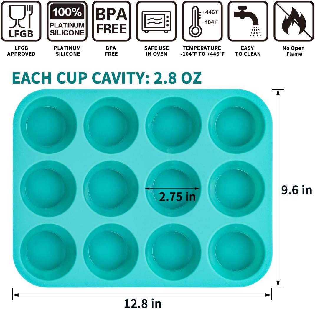 CAKETIME Silicone Muffin Pan Cupcake Pan Set - Mini 24 Cups and Regular 12 Cups Muffin Tin, Nonstick Food Grade Molds with 12 Baking Cups