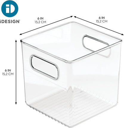iDesign Storage Bin with Handles - Cube Organizer Bin for Pantry, Set of 4, Clear, Made in USA