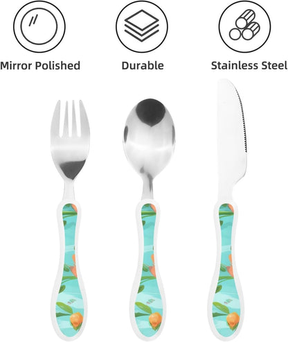 3-Piece Kids Silverware Set With Storage Case, Stainless Steel Reusable Children Safe Knife Spoon Fork Set Beach House Children Flatware Set For Kids Lunch Box