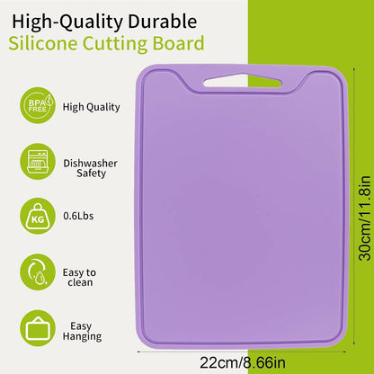 Silicone Cutting Board for Kitchen, 11.8''x 8.6'' Flexible Cutting Boards, BPA Free Non Slip Cutting Mat for Meat, Vegetables and Fruit with Easy Grip Handle, Dishwasher Safe (Deep purple)