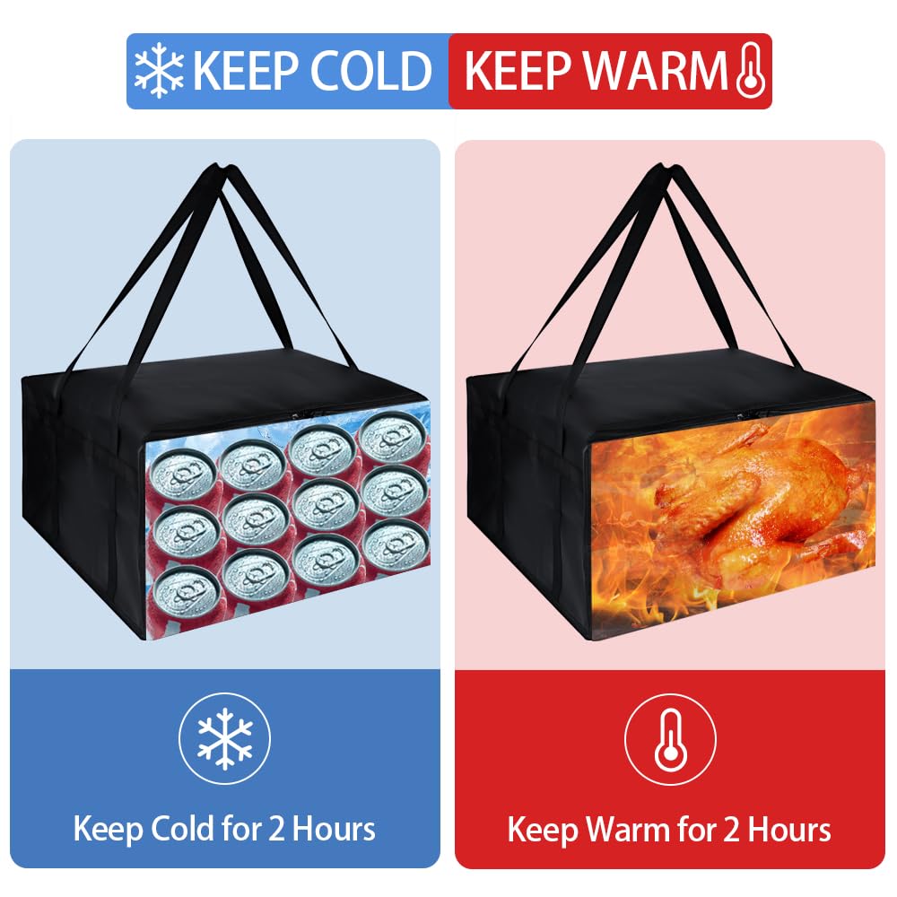 Insulated Food Delivery Bag, XXXL Insulated Reusable Grocery Cooler/Hot Bags, Tote Bag for Shopping/Travel/Doordash, Catering Bag Doordash 22x14x13, Black, 1-Pack