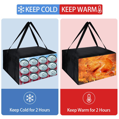 Insulated Food Delivery Bag, XXXL Insulated Reusable Grocery Cooler/Hot Bags, Tote Bag for Shopping/Travel/Doordash, Catering Bag Doordash 22x14x13, Black, 1-Pack
