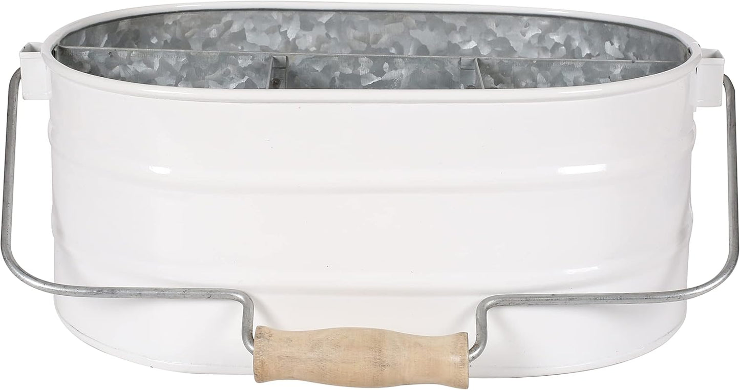 Galvanized Metal Caddy with 4 Compartments, Rustic Farmhouse Kitchen Picnic Utensil Holder, Multipurpose Storage Bin, Metal Garden Planters - 12 Inch - Antique Natural