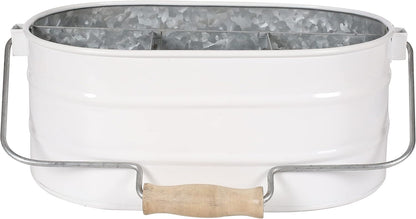 Galvanized Metal Caddy with 4 Compartments, Rustic Farmhouse Kitchen Picnic Utensil Holder, Multipurpose Storage Bin, Metal Garden Planters - 12 Inch - Antique Natural
