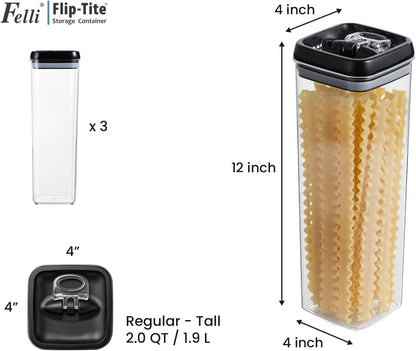 Felli Flip Tite Acrylic Food Storage Container with Lid 6” XL Air Tight Ring Seal Flip Top, Plastic Kitchen Baking Canister for 5 lb Flour Sugar Rice Protein Powder Pantry Organizer (Nest-M, White)