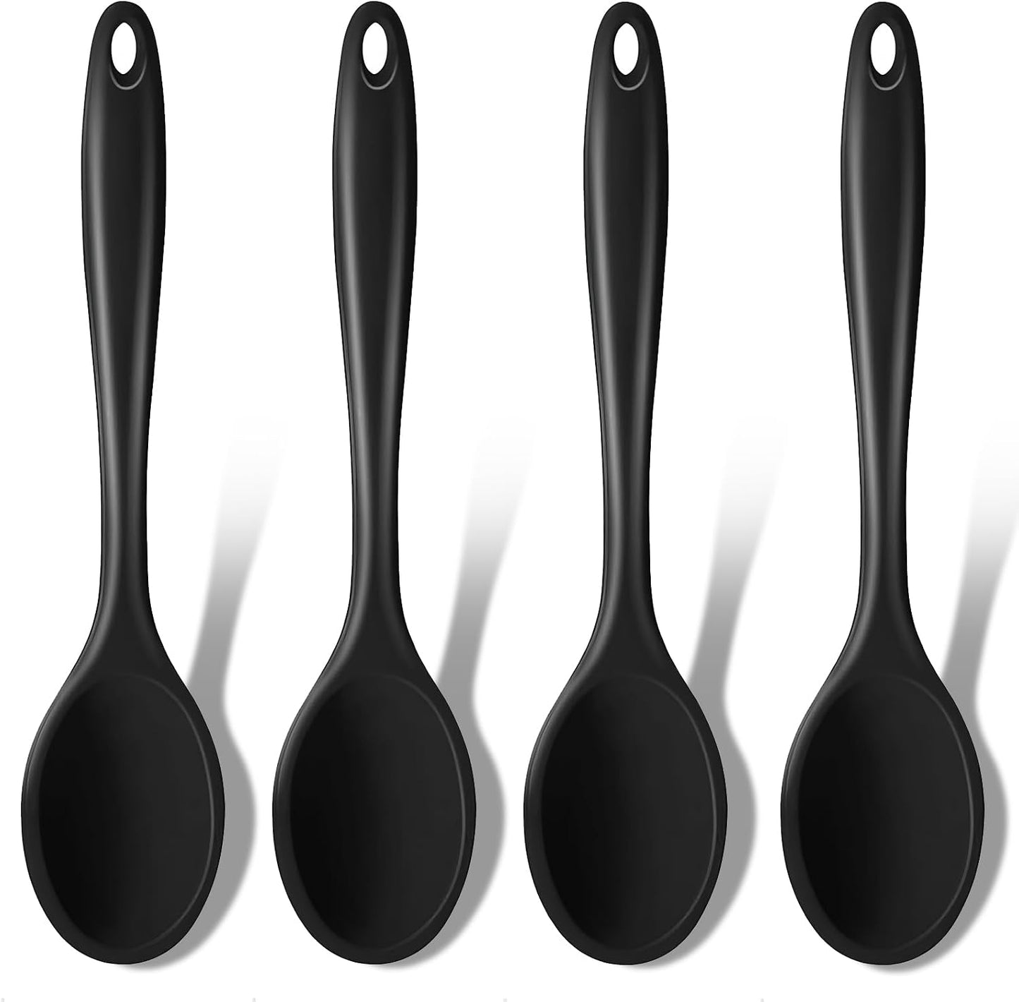 GEEKHOM Silicone Cooking Spoons, 4 Pieces 8" Heat Resistant Silicone Kitchen Utensils Set Serving Stirring Spoons for Non Stick Cooking, Mixing, Basting, Baking, Black+Red+Gray+Blue