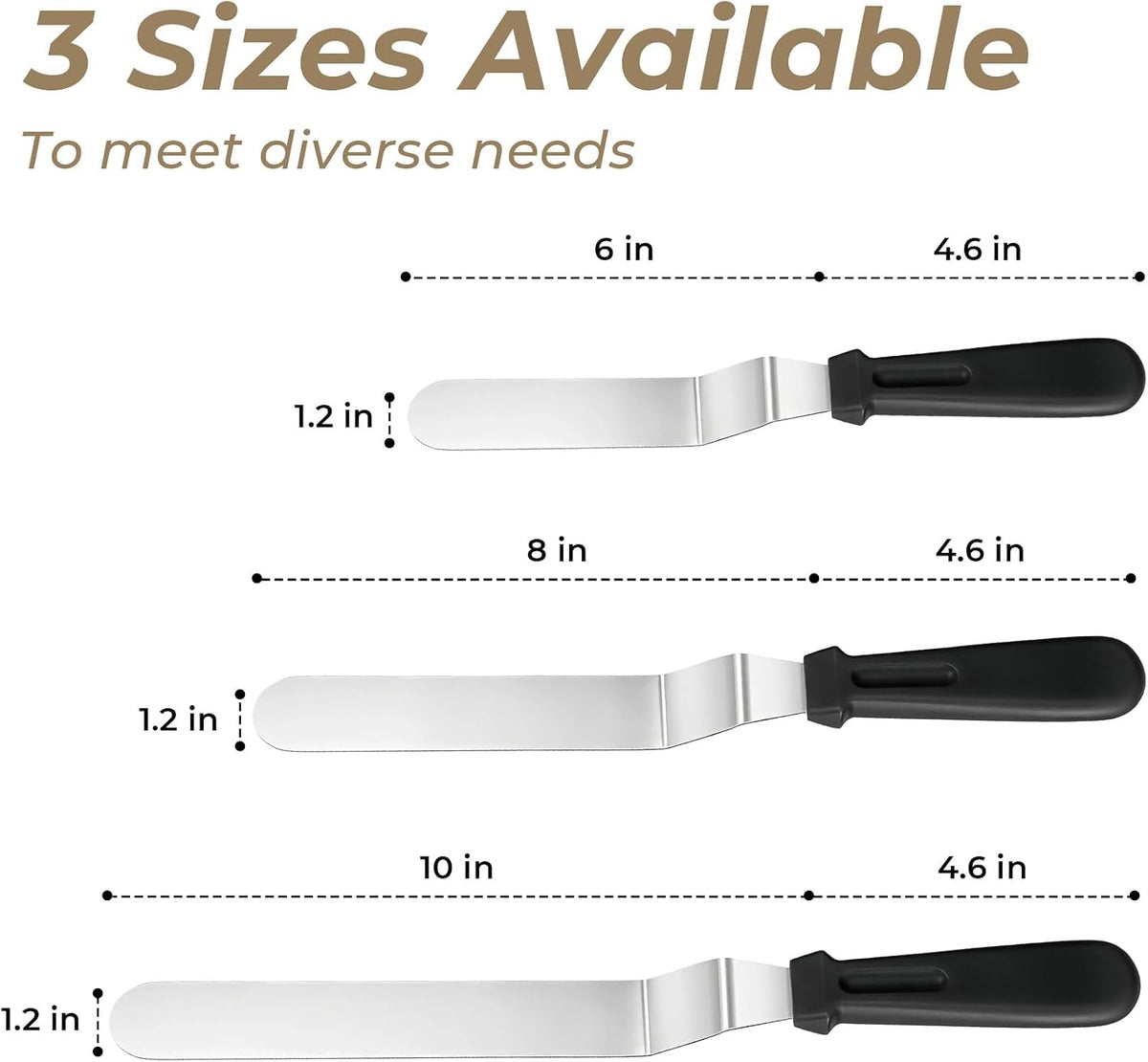 3 PCS Icing Spatulas, Offset Spatula 6/8/10 inch