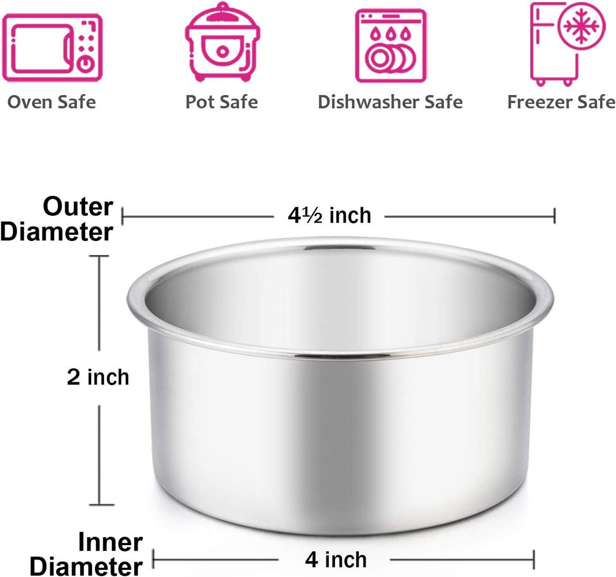 E-far 4 Inch Small Cake Pan, Stainless Steel Mini Round Smash Cake Baking Pans, Non-Toxic & Healthy, Mirror Finish & Dishwasher Safe