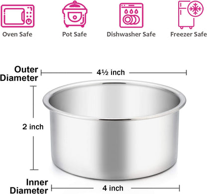 E-far 4 Inch Small Cake Pan, Stainless Steel Mini Round Smash Cake Baking Pans, Non-Toxic & Healthy, Mirror Finish & Dishwasher Safe