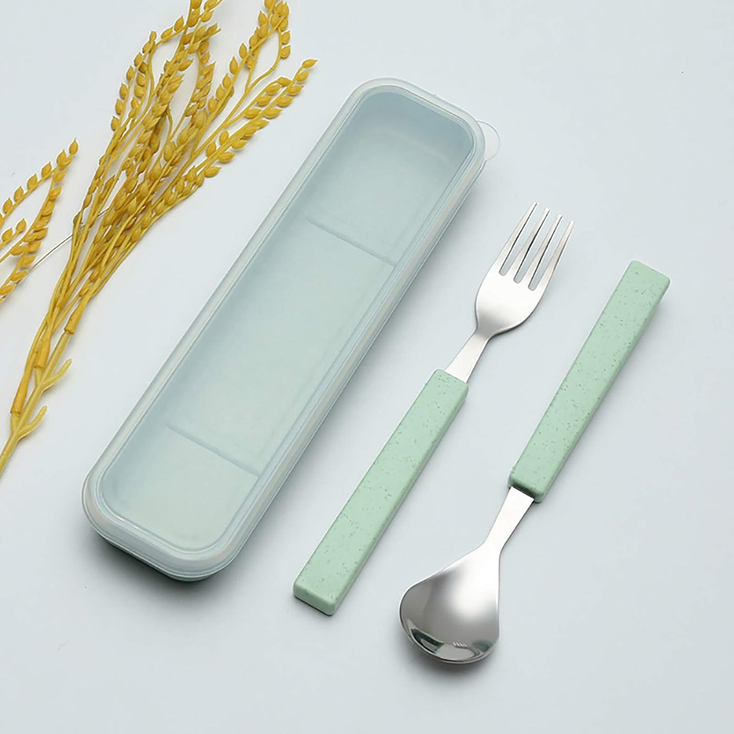 VANRA 2-Piece Children Flatware Set 18/10 Stainless Steel Child Tableware Set Silver Cutlery Set Silverware Dinner Utensils Spoon Fork Set with Travel Case for Kids (Chrome Finished) (Blue)