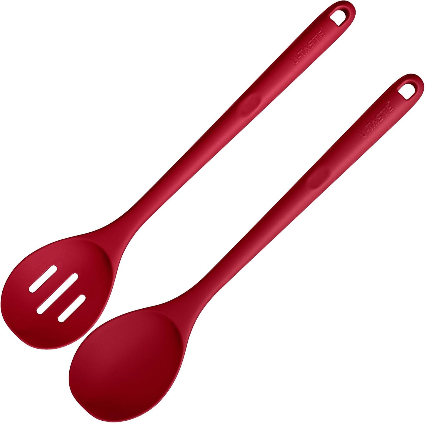 600ºF Heat Resistant Silicone Spoons: U-Taste 13.3in Solid & Slotted Kitchen Cooking Tool, Nonstick Long Rubber Utensil, Sturdy for Mixing, Serving, Stirring, Frying, Basting (Aqua Sky, 2PCS)