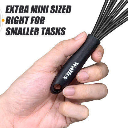 Walfos Silicone Whisk,Stainless Steel Wire Whisk -Heat Resistant 480°F Kitchen Whisks for Non-stick Cookware,Balloon Egg Beater Perfect for Blending,Whisking,Beating,Frothing & Stirring,Black