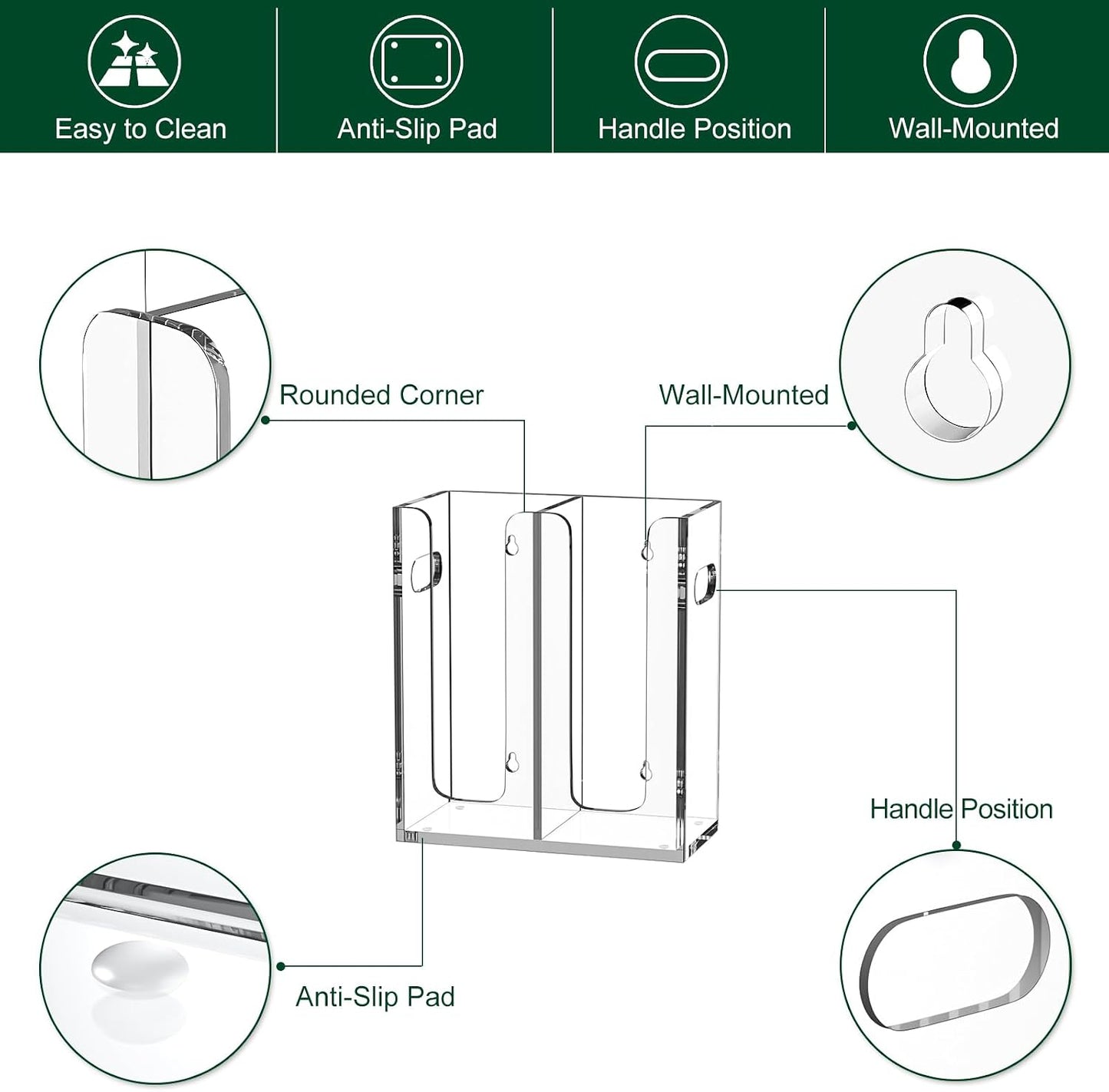 Disposable Coffee Cup Dispenser with Handles, Countertop or Wall Mount Hot/Cold Drink Cup and Lid Holder - Bathroom/Kitchen/Office Acrylic Cup Lid Storage Organizer (1 Compartment, Clear)