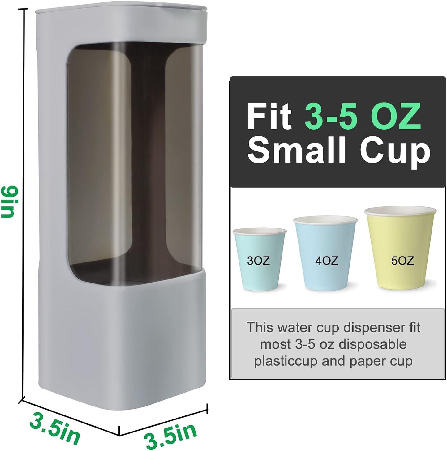 Cup Dispenser, Wall Mounted Water Cooler Cup Dispenser for 3oz-5oz Disposable Cups, Bathroom Cup Holder, Plastic Paper Cup Dispenser with Adhesive/Screw Mount for Office, Hospital, Bathroom