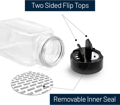 RoyalHouse 9.5 Oz Plastic Spice Jars with Black Cap, Clear and Safe Plastic Bottle Containers with Shaker Lids for Storing Spice, Herbs and Seasoning Powders, BPA Free, Made in USA