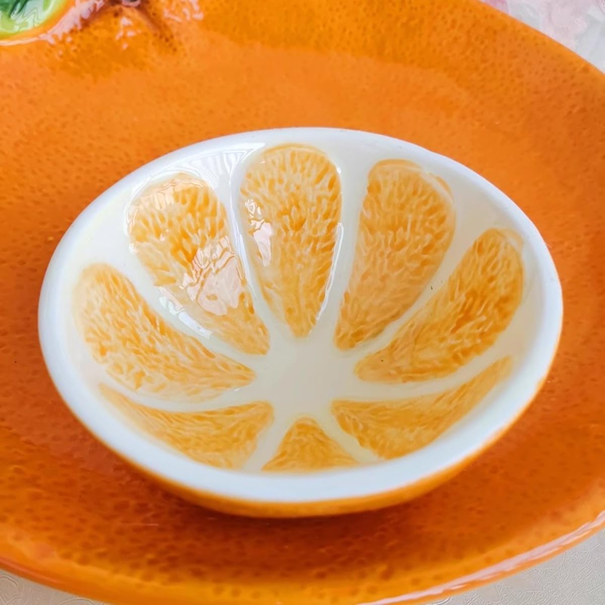 Ceramic Yellow Orange Chip and Dip Serving Trays, Appetizers and Cheeses Serving Platter, Ideal for Snacks, Veggies, Fruit -10 inches
