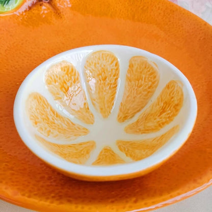 Ceramic Yellow Orange Chip and Dip Serving Trays, Appetizers and Cheeses Serving Platter, Ideal for Snacks, Veggies, Fruit -10 inches